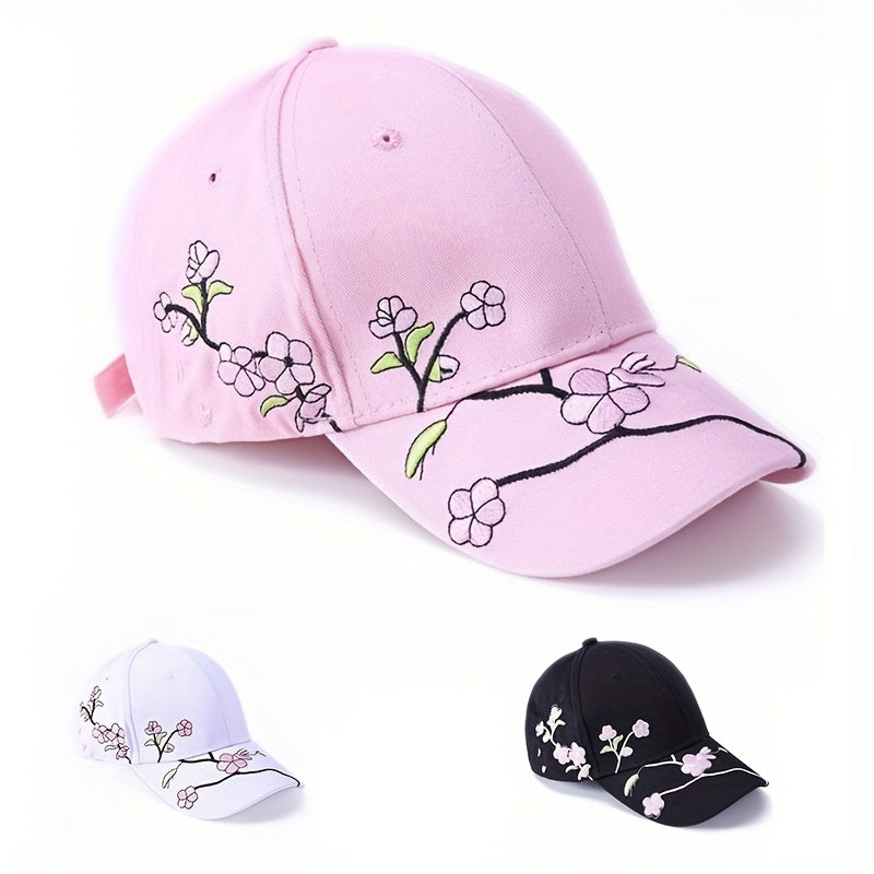 Peach Blossom Baseball Hat Embroidered Flower Cap