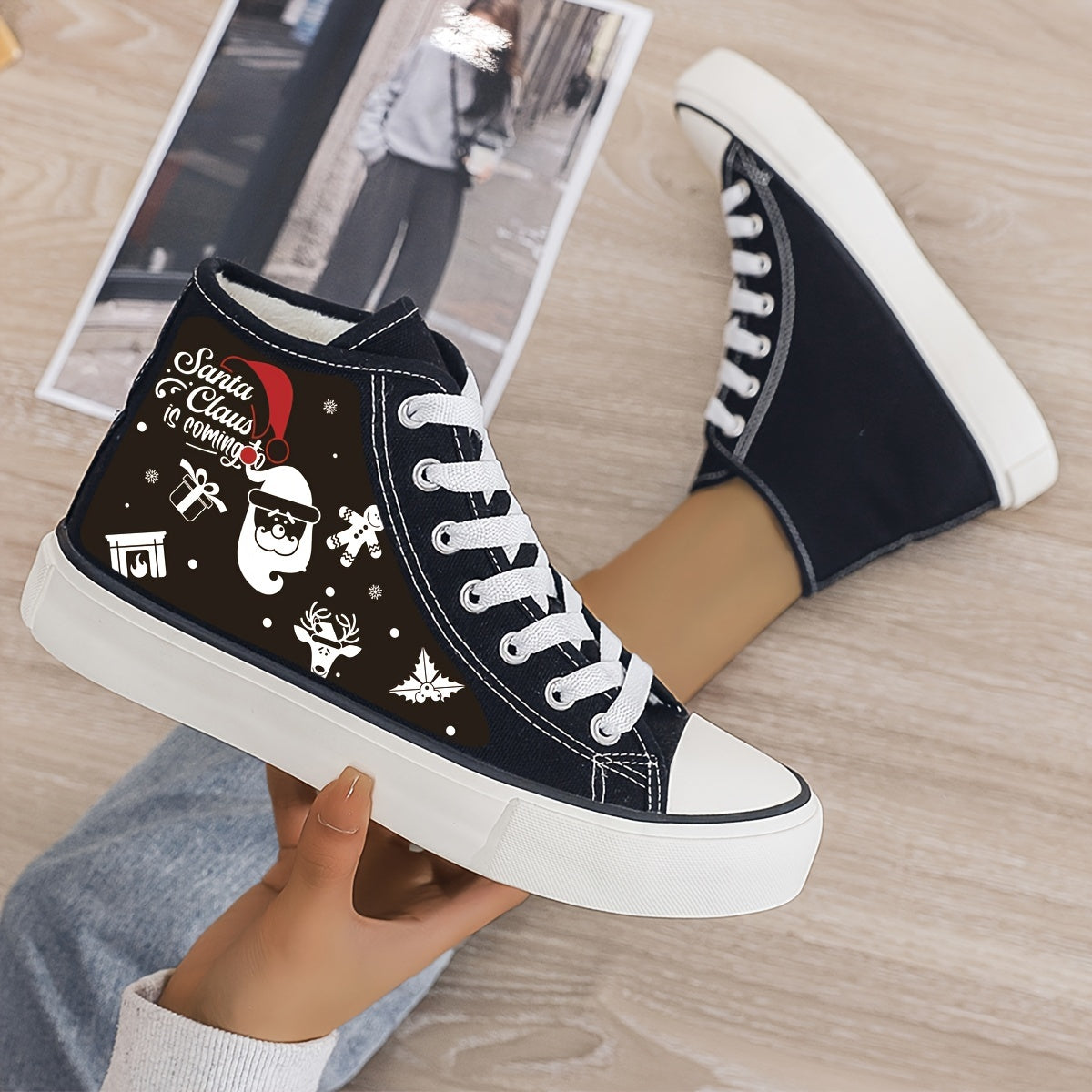 Christmas Plush Lined Thermal Chunky Canvas Sneakers