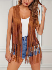 Vintage Western Style Sleeveless Vest with Tassel Detail