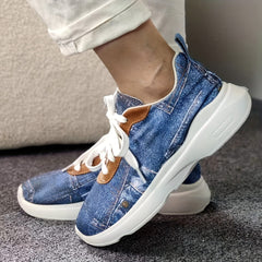 Women's Denim Breathable Flat Sneakers Solid Print Running Shoes
