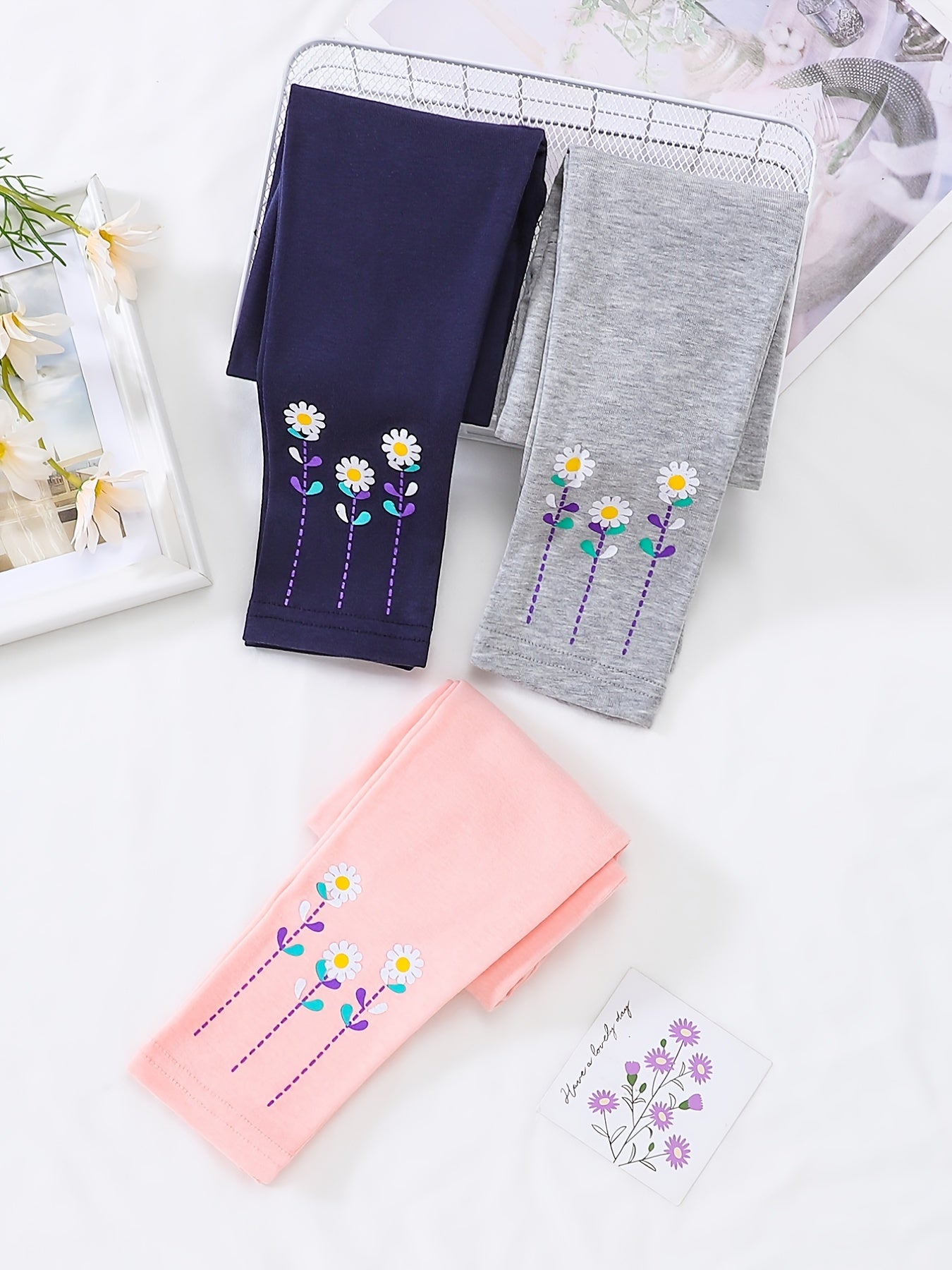 Girls Flower Print Soft Leggings Footless Tights Pants Kids Clothes