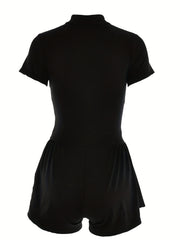 Short Sleeve Active Jumpsuits Stretchy Slim Fitted Bodycon Yoga Romper