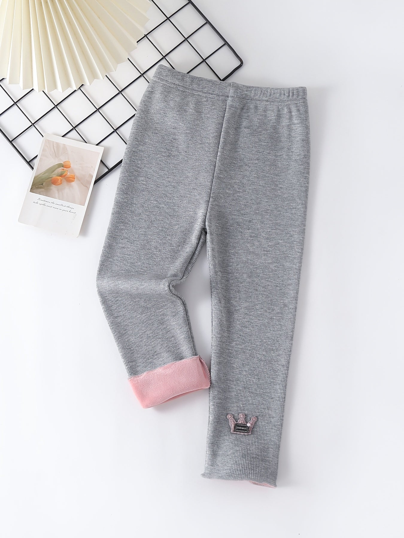 Girls Fleece Thermal Crown Leggings for Autumn and Winter