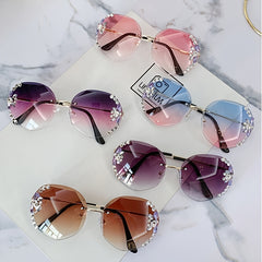 Rhinestone Square Sunglasses Vintage Ladies Stylish Oversized Sun Glasses