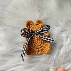 Crochet Knit Bear Ribbon Hair Clip for School Bag Doll Decoration