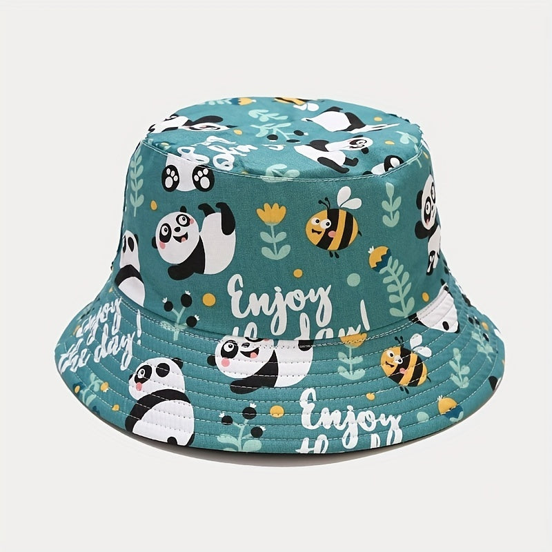 Cartoon Panda Print Bucket Hat Lightweight Sunscreen Cap for Women