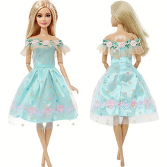 3-Pack Princess Party Dresses for 11" Dolls - Green Yellow Floral Print