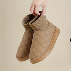 Women's Argyle Quilted Winter Snow Boots With Fleece Lining