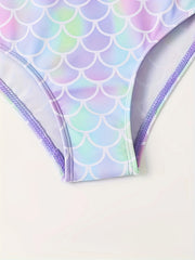 Mermaid Swimsuit Set Quick Drying Zip Front Long Sleeve Cami Top Briefs Kids