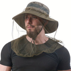 Outdoor Mesh Anti Mosquito Hat Sunscreen Quick Drying Bucket Hat for Men