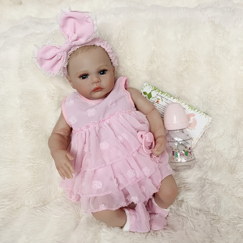Soft Vinyl & Cloth Body Reborn Doll with Painted Hair, Lifelike Mixed Light Beig