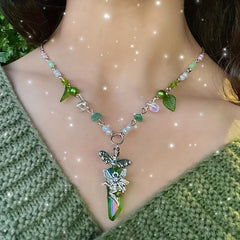 Green Fairy Necklace Faux Pearl Decor for Girls Kids