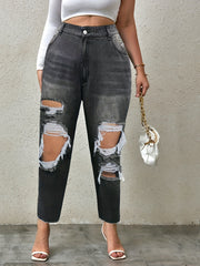 Women's Plus Ripped High Rise Tapered Leg Jeans