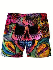 Men's Skull Sketch Drawstring Shorts for Outdoor Activities