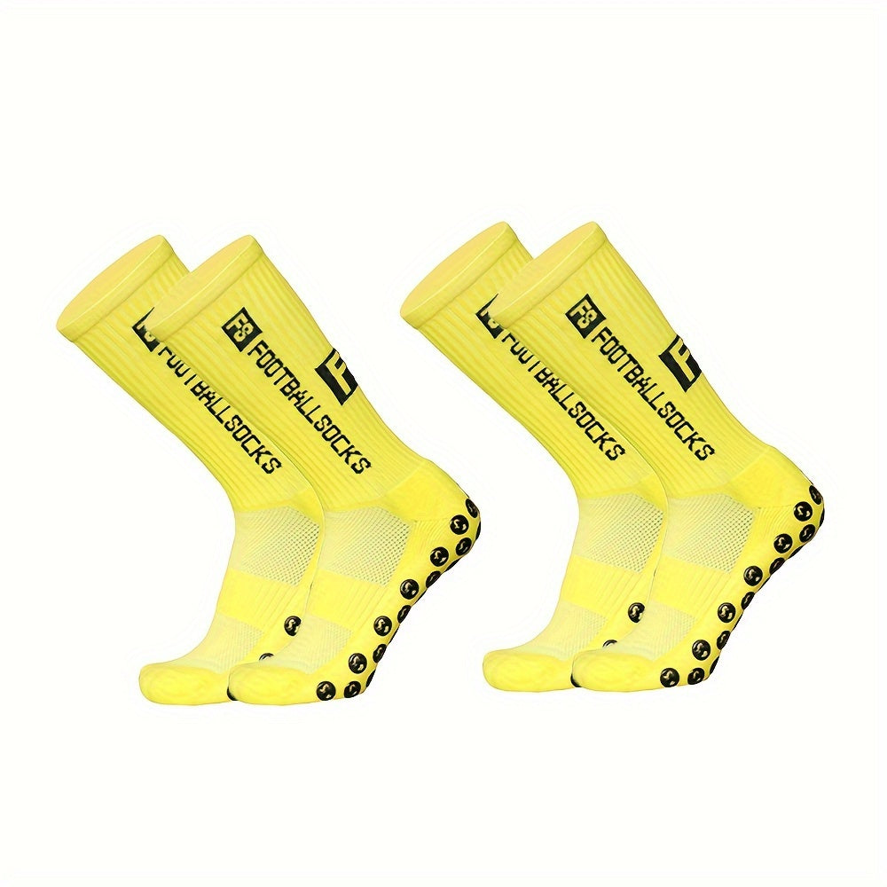 2pairs Men's Sports Socks Soccer Non slip Thick Grip Crew Socks