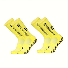 2pairs Men's Sports Socks Soccer Non slip Thick Grip Crew Socks