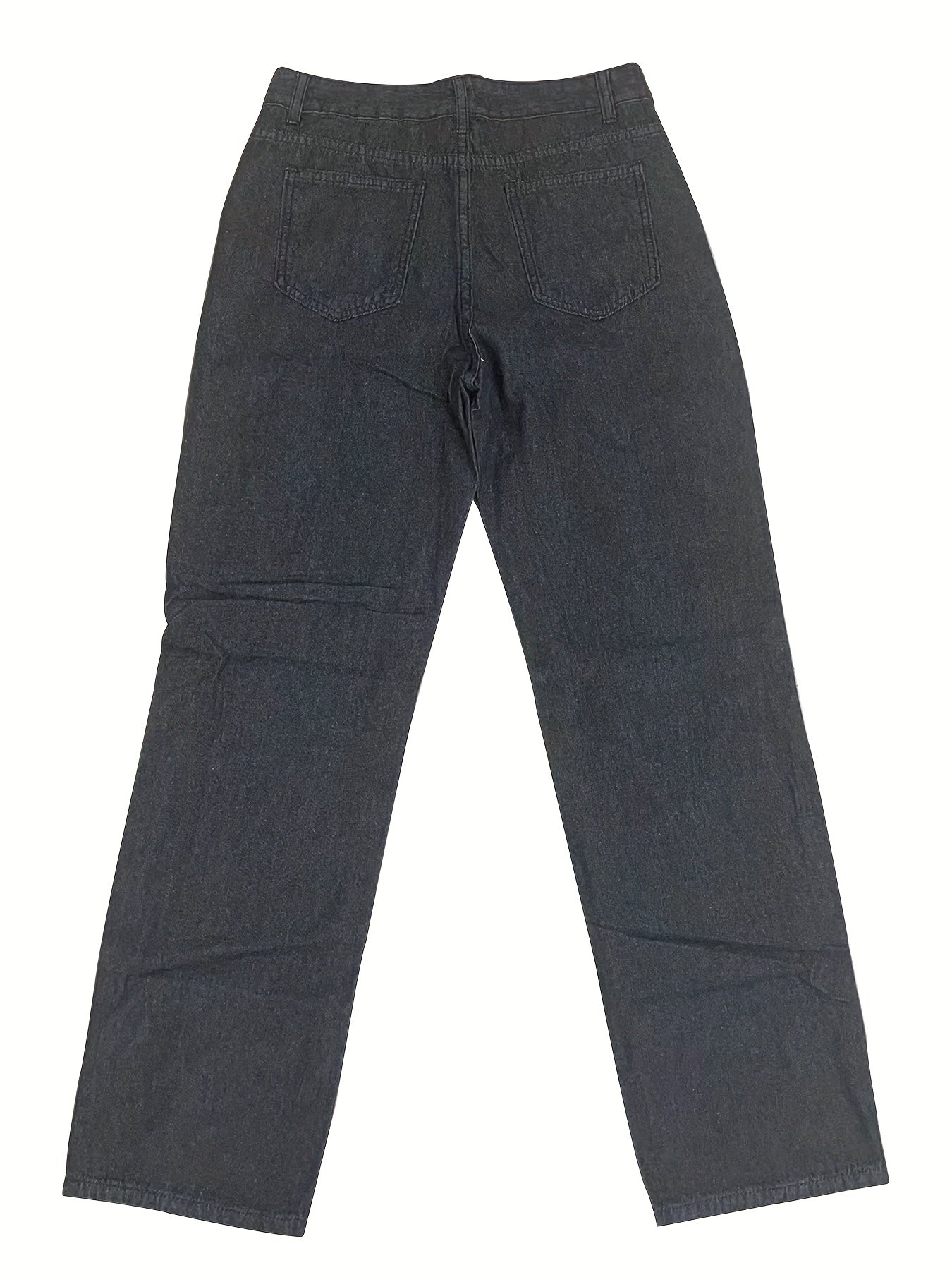 Distressed Ripped Hole Denim Pants Women's Loose Fit Straight Jeans