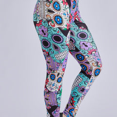 Skull Print Skinny Leggings High Waist Women's Clothing