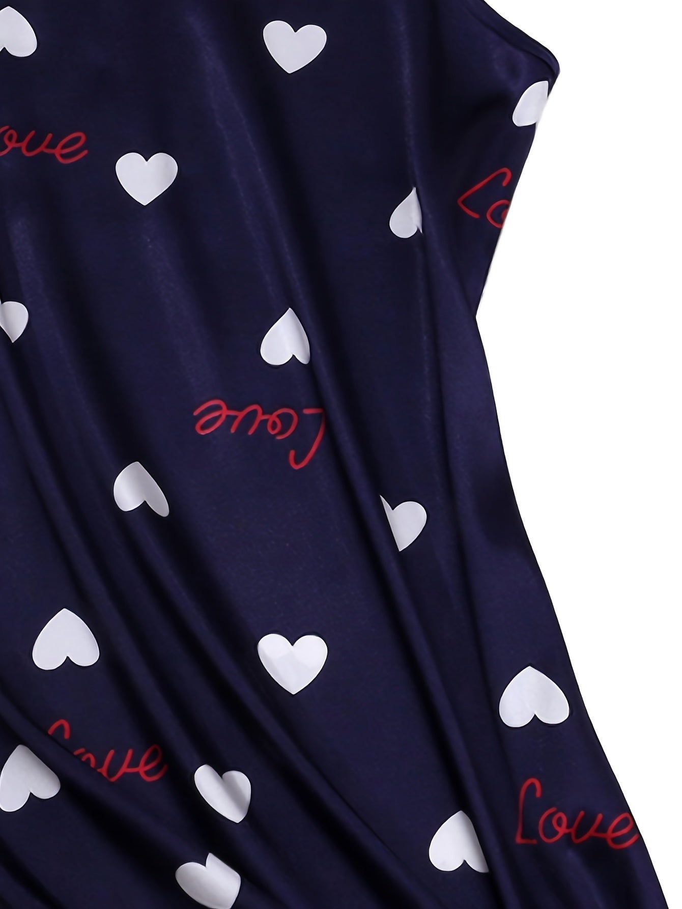Heart Print NightDress Crew Neck Slip Pajama Dress Sleepwear