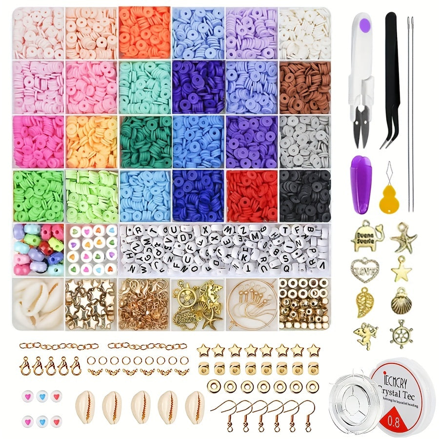 6000pcs 6mm Flat Clay Beads, 24 Colors, DIY Bracelet Making, Children's Gift
