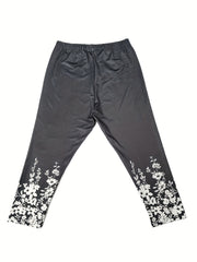 Floral Print Skinny Cropped Leggings Stretchy Leggings Women's Clothing