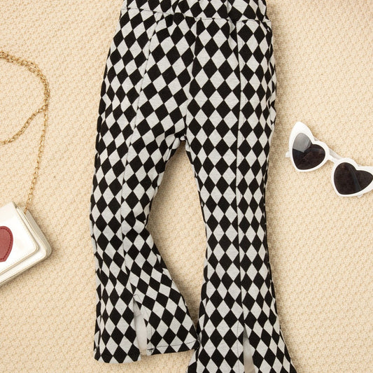 Toddler Girls Plaid Striped Flare Pants