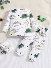 Baby Dinosaur Print Casual Outfit Set