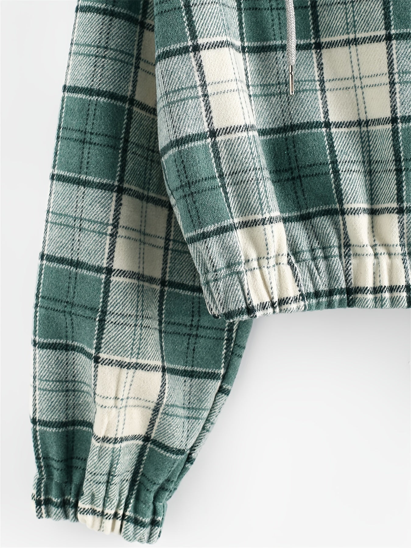 Plaid Crop Jacket Hooded Zipper