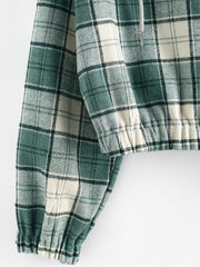Plaid Crop Jacket Hooded Zipper
