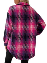 Grid Print Lapel Long Sleeve Coat Outerwear