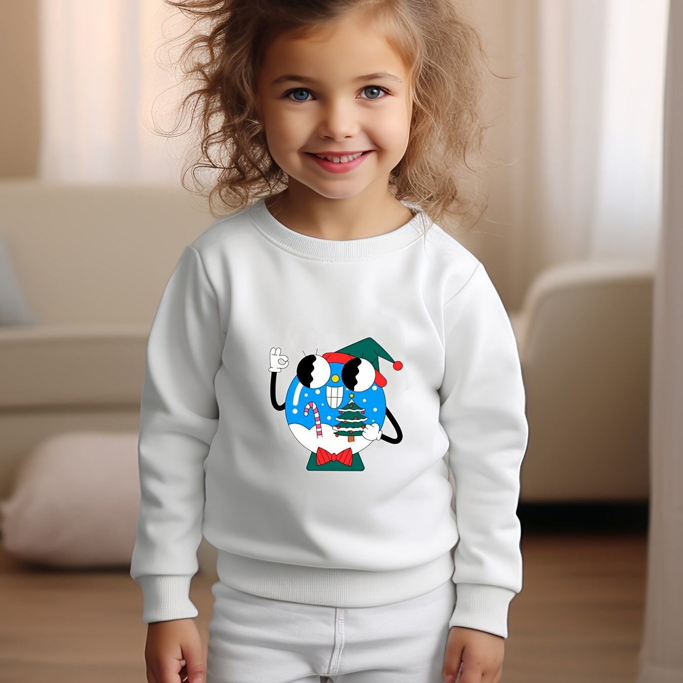 Cartoon Graphic Crew Neck Long Sleeve Sweatshirt for Kids