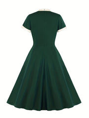 Plus-Size Colorblock Bow Knot Swing Dress