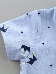Boys Gentleman Crown Print Shirt&Shorts Set, Summer Kids Clothing