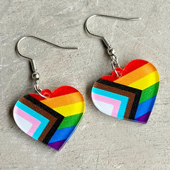 Rainbow Heart Shaped Earrings Multicolor Acrylic Striped Jewelry