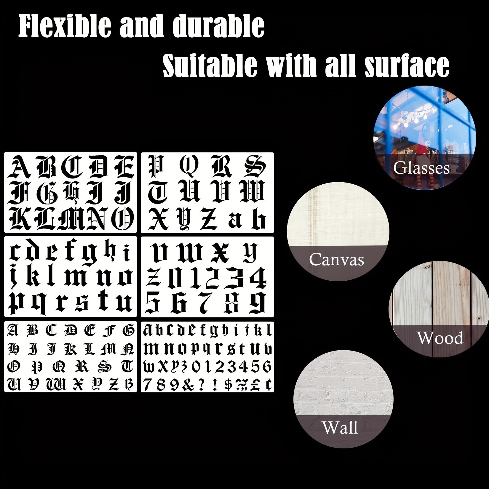 6pcs Old English Stencil Letters Number Template Reusable Gothic Calligraphy