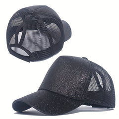 Glitter Mesh Trucker Hat Sequin Decor Baseball Cap Lightweight Adjustable