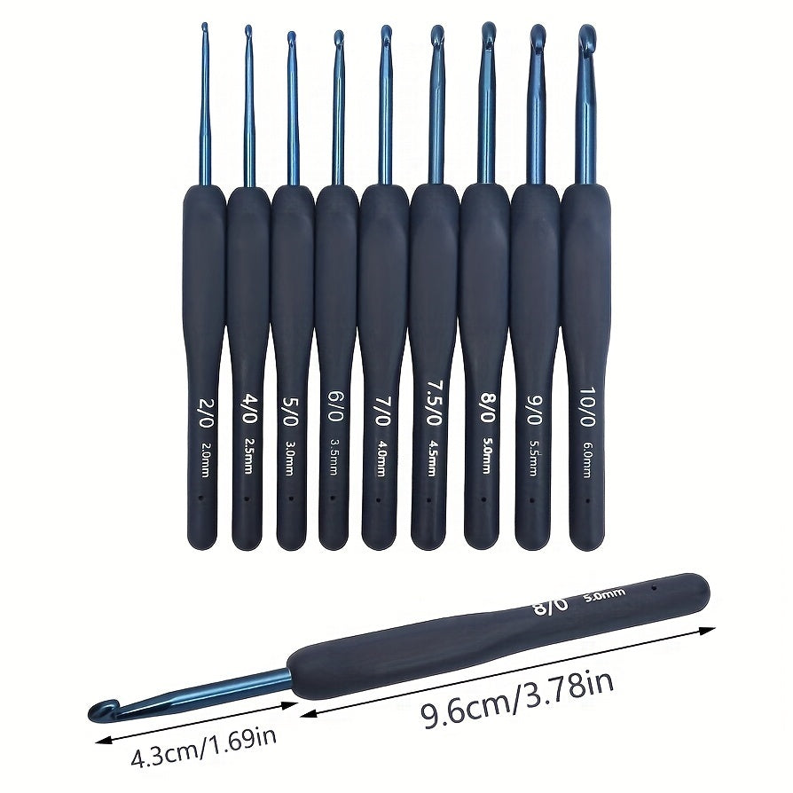 5pcs Stainless Steel Crochet Tool Set Soft Handle Hooks Ergonomic Grip
