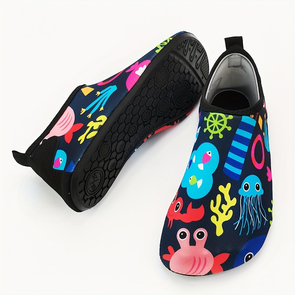 Boys Cartoon Octopus & Crab Water Shoes Non Slip Lightweight Soft Water Socks