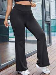 Solid Flared Leg Sports Pants - High Rise