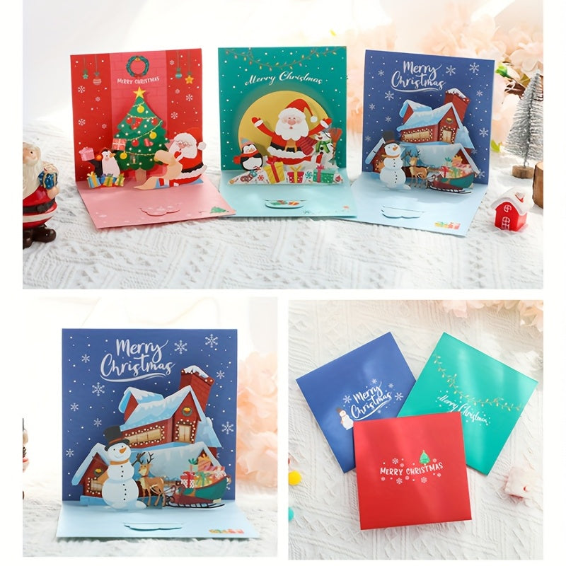 3D Christmas Greeting Card Handcraft Flip Gift Blessing Message Small Card