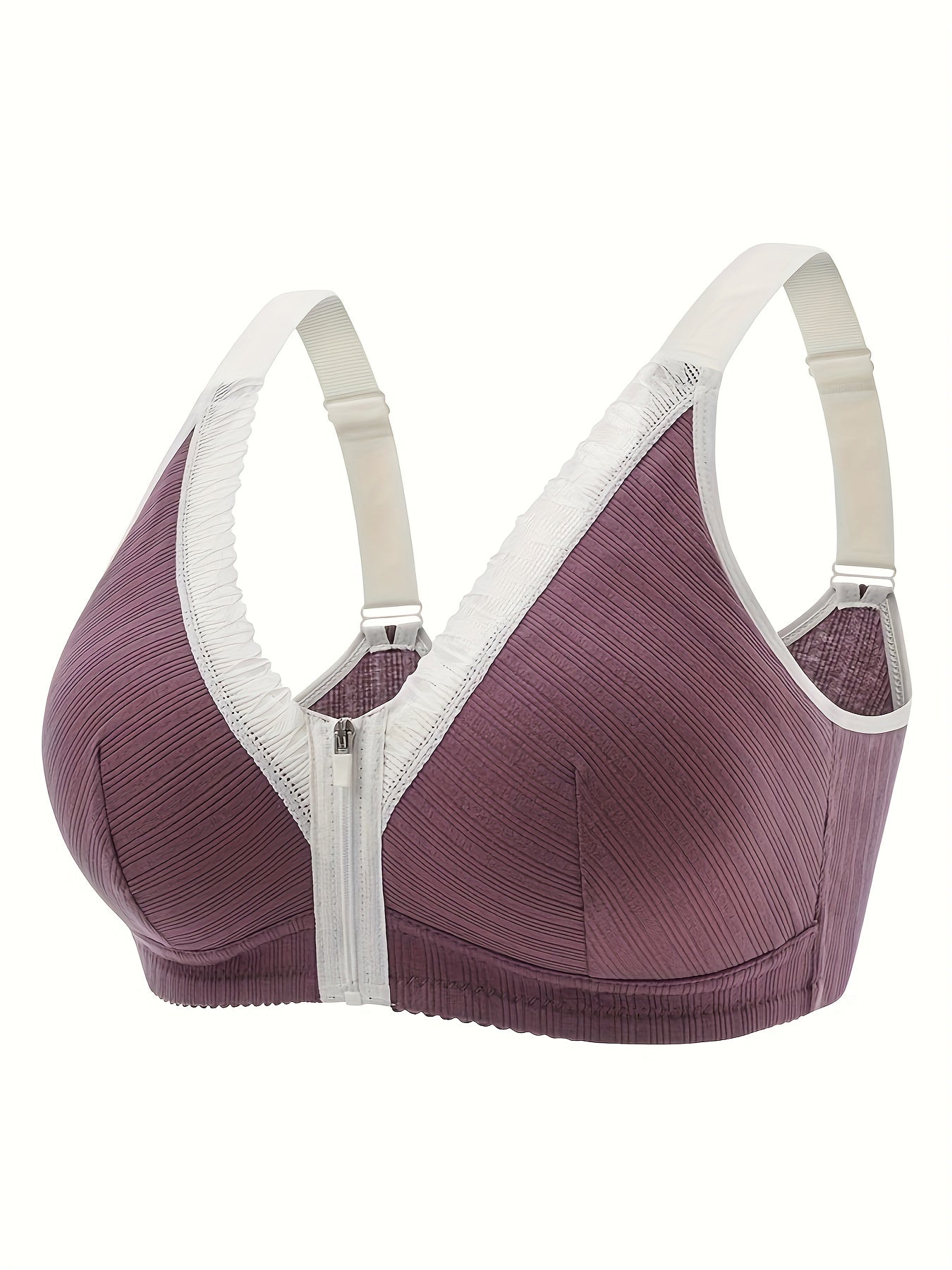 Lace Wireless Zipper Push Up Bra