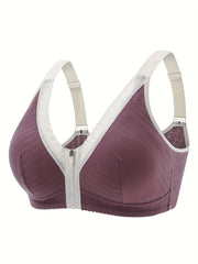 Lace Wireless Zipper Push Up Bra