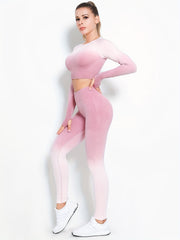 Yoga Workout Set Long Sleeve Hollow Crop Top & Leggings Suit