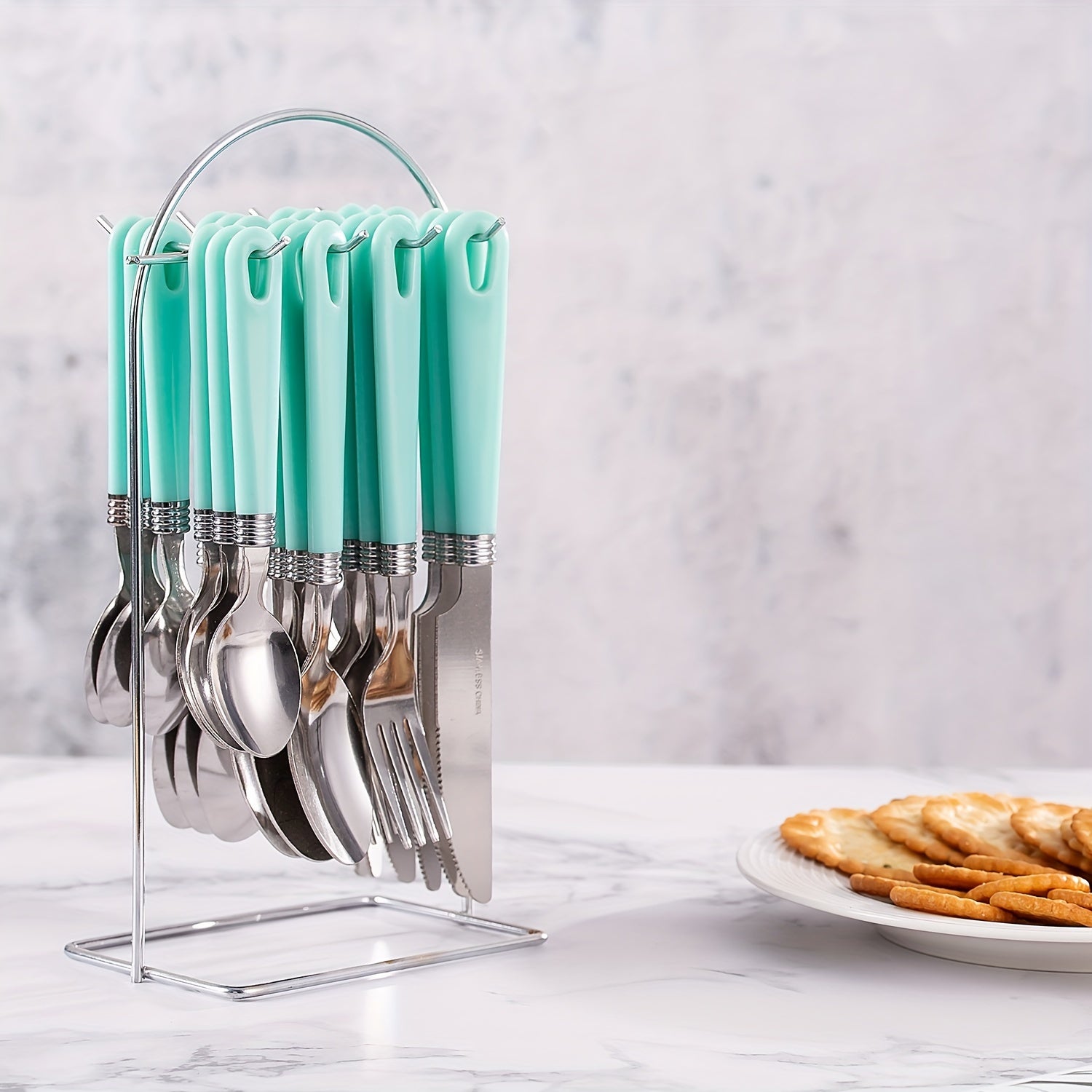 24 PCS Stainless Steel Cutlery Set with Wire Rack