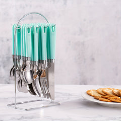 24 PCS Stainless Steel Cutlery Set with Wire Rack