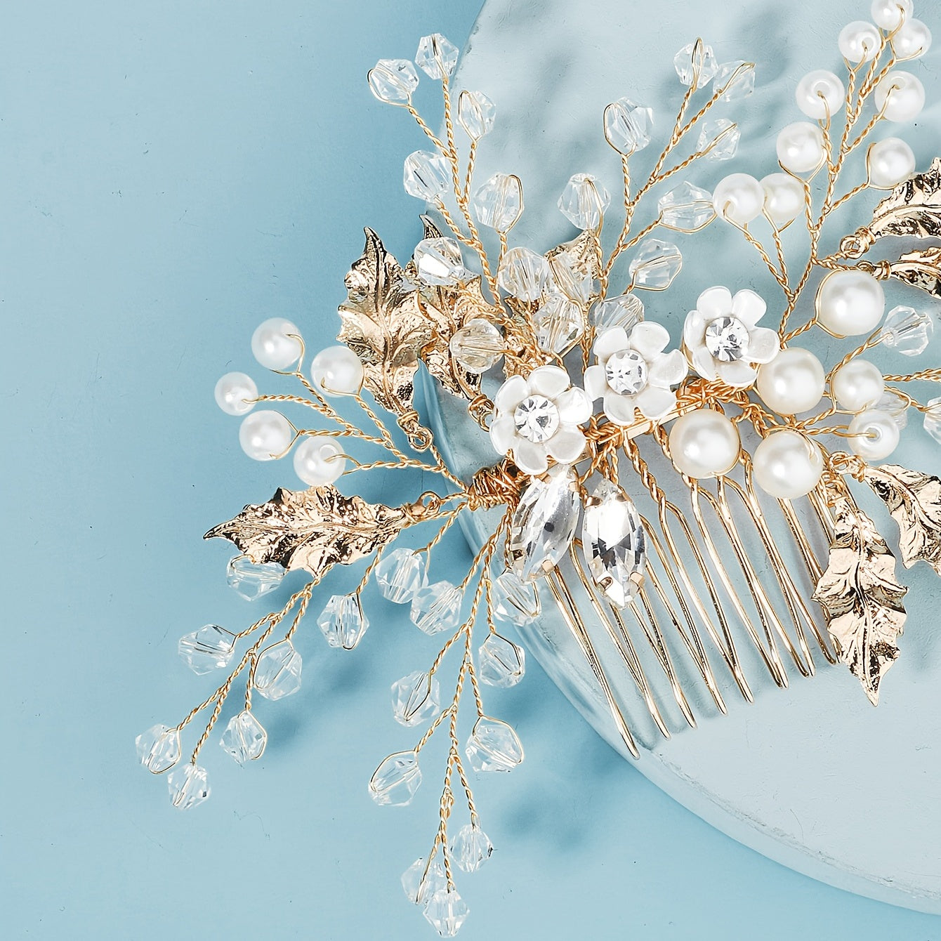Golden Pearl Bridal Hair Piece Wedding Hair Vine Crystal Hair Clip
