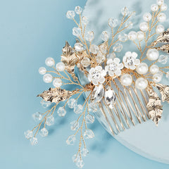 Golden Pearl Bridal Hair Piece Wedding Hair Vine Crystal Hair Clip
