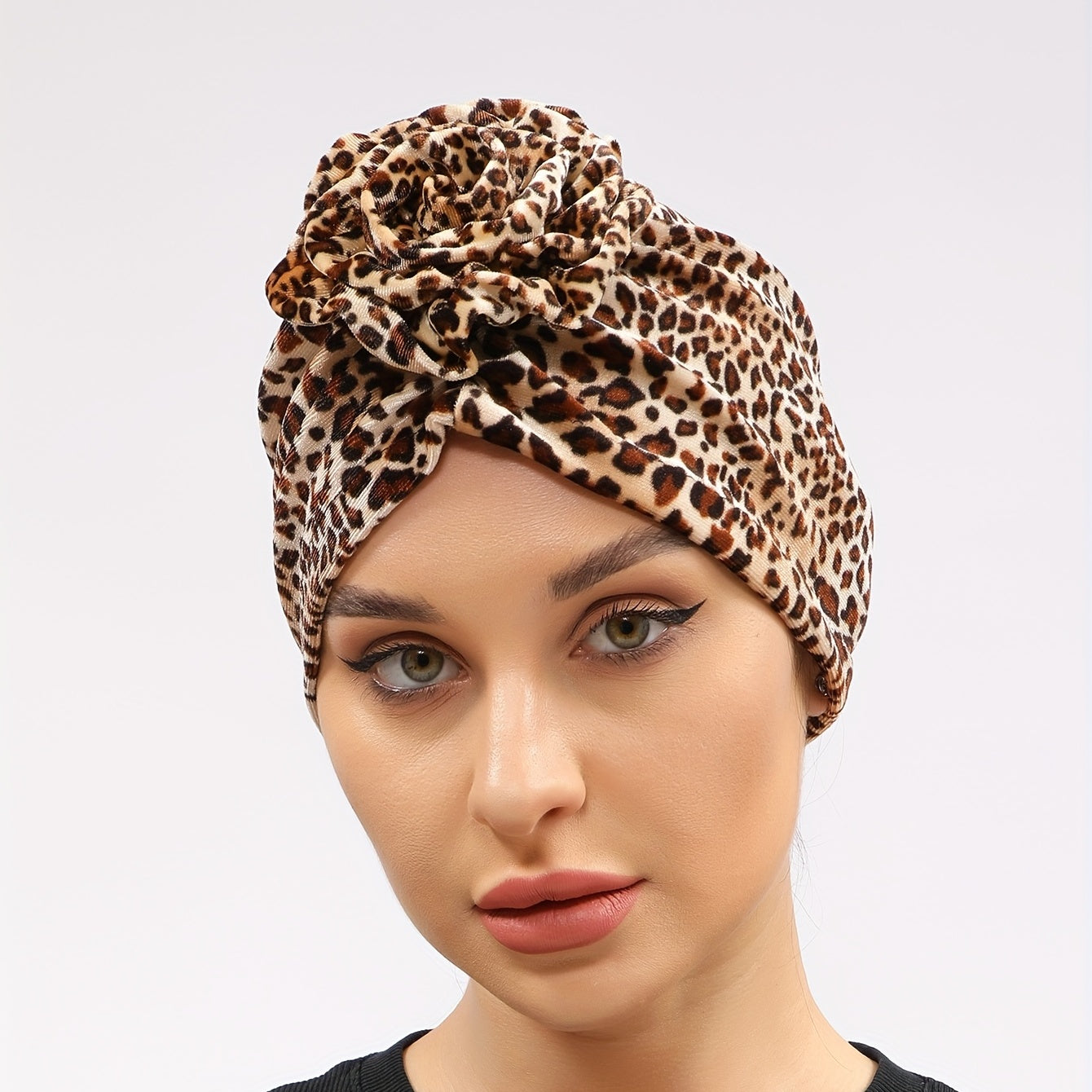 Leopard Print Flower Turban Breathable Bandana Casual Hijab Hat Elastic Beanie