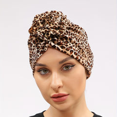 Leopard Print Flower Turban Breathable Bandana Casual Hijab Hat Elastic Beanie