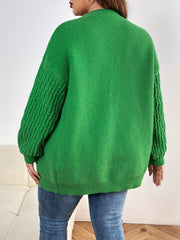 Plus Size Solid Lantern Sleeve Open Front Cardigan